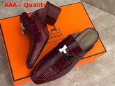 Hermes Paradis Mules in Burgundy Alligator Leather Replica