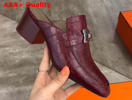 Hermes Paradis Mules in Burgundy Alligator Leather Replica