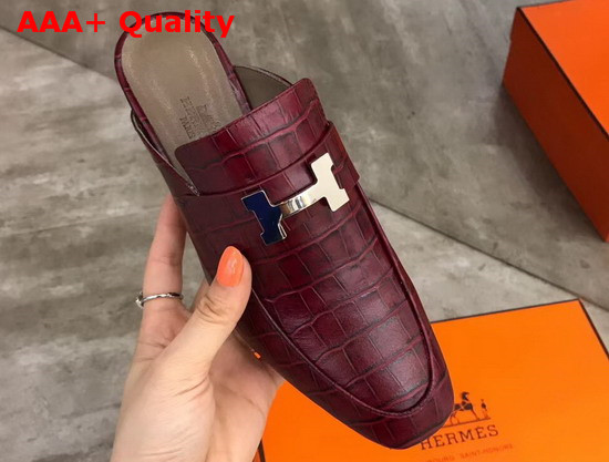 Hermes Paradis Mules in Burgundy Alligator Leather Replica