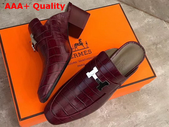 Hermes Paradis Mules in Burgundy Alligator Leather Replica