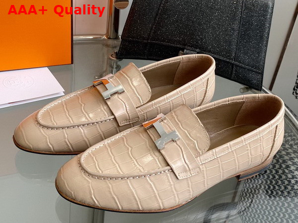 Hermes Paris Loafer in Beige Crocodile Embossed Calfskin Replica