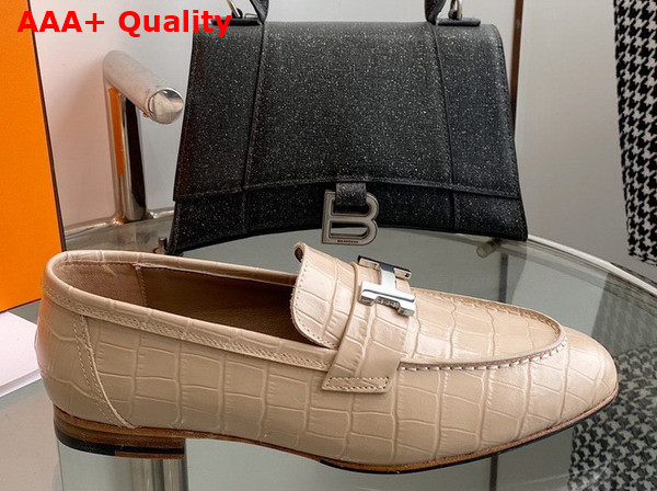 Hermes Paris Loafer in Beige Crocodile Embossed Calfskin Replica