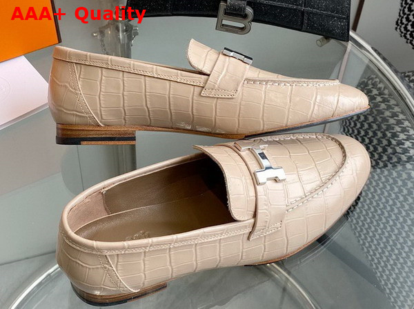 Hermes Paris Loafer in Beige Crocodile Embossed Calfskin Replica