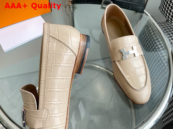 Hermes Paris Loafer in Beige Crocodile Embossed Calfskin Replica