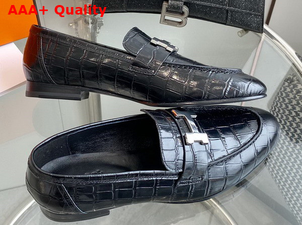 Hermes Paris Loafer in Black Crocodile Embossed Calfskin Replica