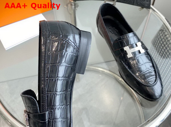 Hermes Paris Loafer in Black Crocodile Embossed Calfskin Replica