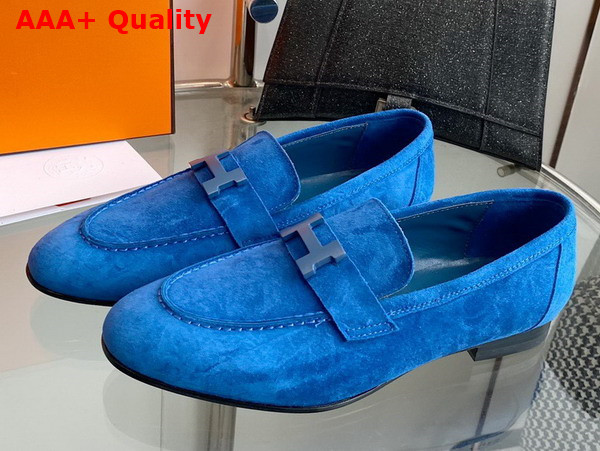 Hermes Paris Loafer in Blue Suede Goatskin Replica