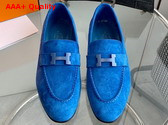 Hermes Paris Loafer in Blue Suede Goatskin Replica