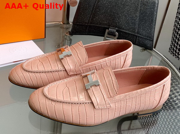 Hermes Paris Loafer in Light Pink Crocodile Embossed Calfskin Replica