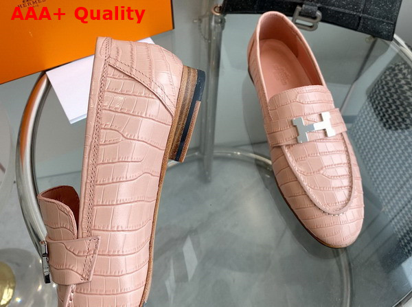 Hermes Paris Loafer in Light Pink Crocodile Embossed Calfskin Replica