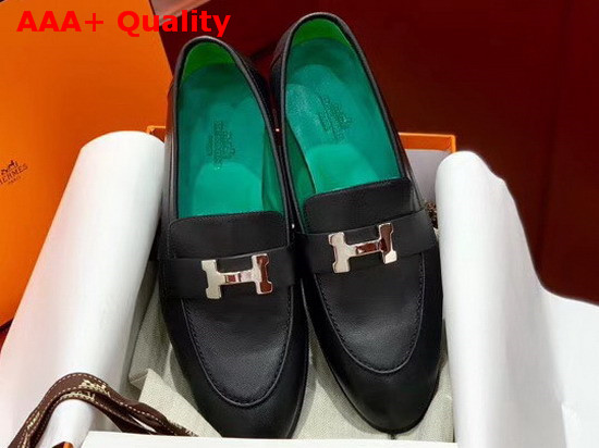 Hermes Paris Loafer in Noir Goatskin with Palladium Plated H Details Replica