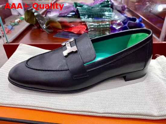 Hermes Paris Loafer in Noir Goatskin with Palladium Plated H Details Replica