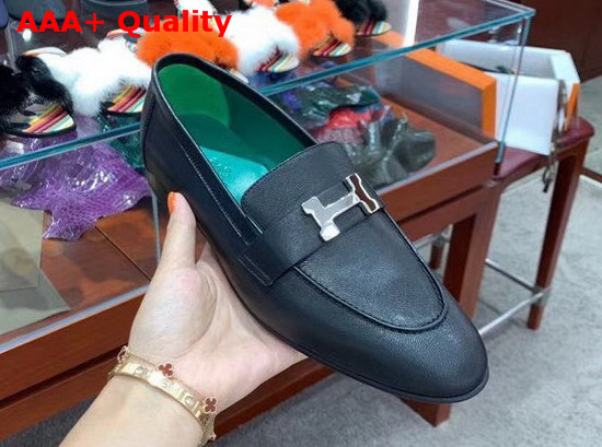 Hermes Paris Loafer in Noir Goatskin with Palladium Plated H Details Replica