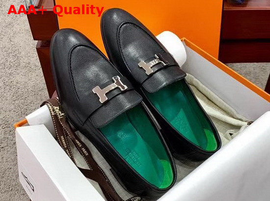 Hermes Paris Loafer in Noir Goatskin with Palladium Plated H Details Replica