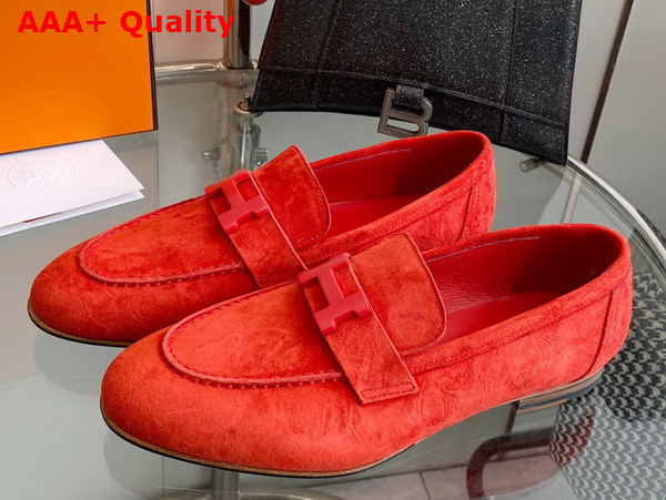 Hermes Paris Loafer in Orange Suede Goatskin Replica