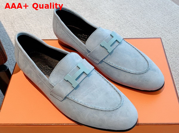 Hermes Paris Loafer in Pale Blue Suede Goatskin Replica