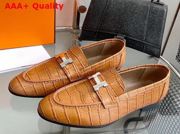 Hermes Paris Loafer in Tan Crocodile Embossed Calfskin Replica