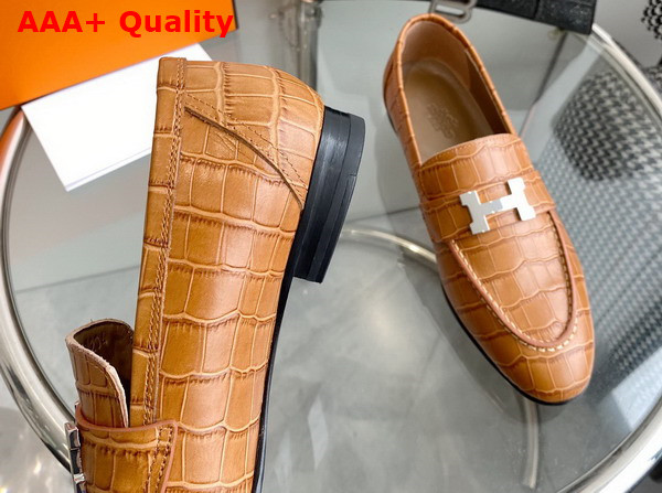 Hermes Paris Loafer in Tan Crocodile Embossed Calfskin Replica