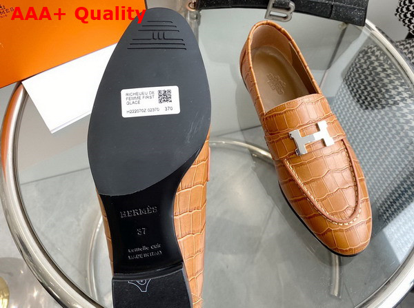 Hermes Paris Loafer in Tan Crocodile Embossed Calfskin Replica