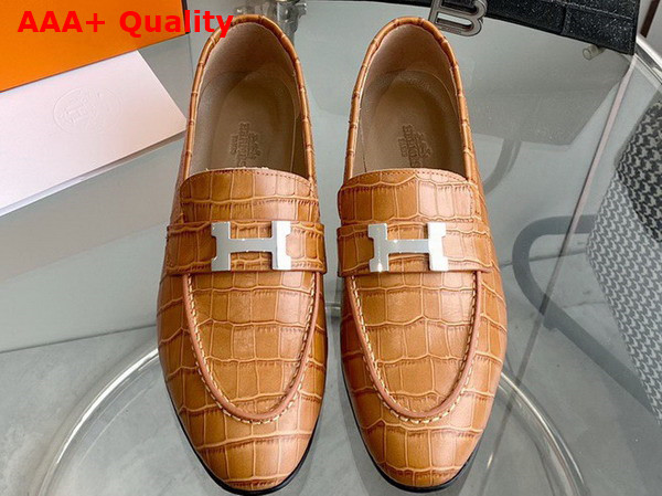 Hermes Paris Loafer in Tan Crocodile Embossed Calfskin Replica