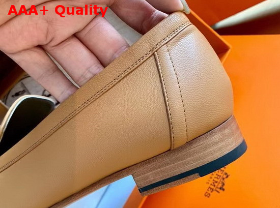 Hermes Paris Loafer in Tan Goatskin with Palladium Plated H Details Replica