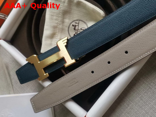 Hermes Pegase Belt Buckle and Reversible Leather Strap 32mm Epsom Calfskin Grey and Blue Replica