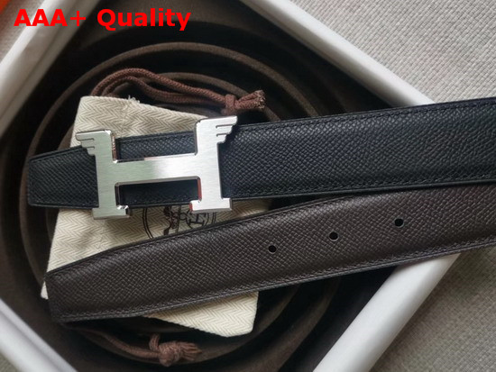 Hermes Pegase Belt Buckle and Reversible Leather Strap 32mm Epsom Calfskin Noir Chocolate Replica