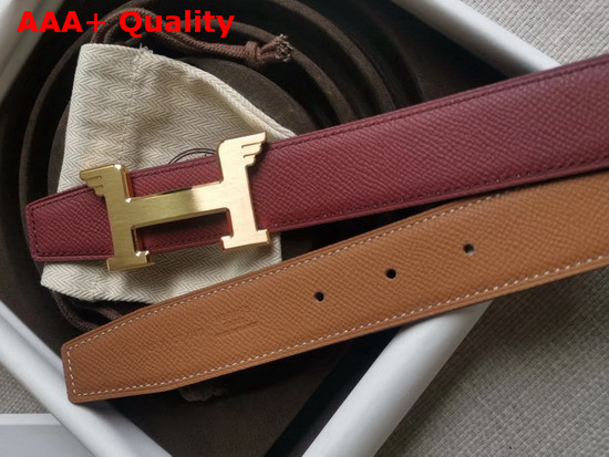 Hermes Pegase Belt Buckle and Reversible Leather Strap 32mm Epsom Calfskin Rouge H Gold Replica