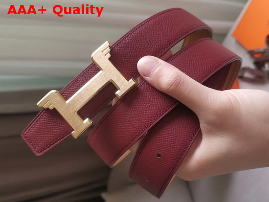 Hermes Pegase Belt Buckle and Reversible Leather Strap 32mm Epsom Calfskin Rouge H Gold Replica