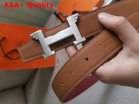 Hermes Pegase Belt Buckle and Reversible Leather Strap 32mm Epsom Calfskin Tan and Pink Replica