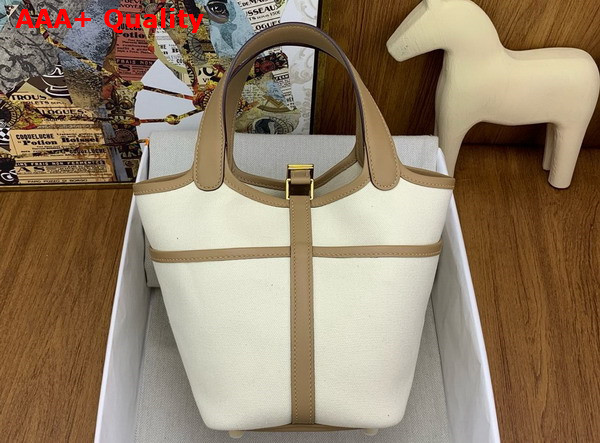 Hermes Picotin Cargo 18 Bag in Beige Canvas and Calfskin Replica