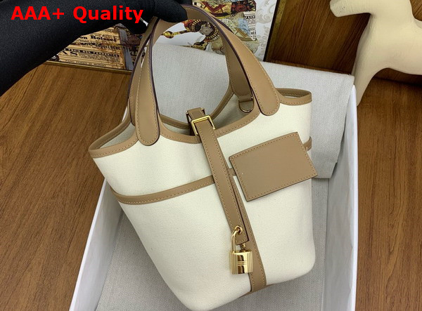 Hermes Picotin Cargo 18 Bag in Beige Canvas and Calfskin Replica