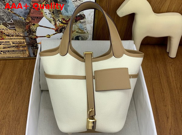 Hermes Picotin Cargo 18 Bag in Beige Canvas and Calfskin Replica