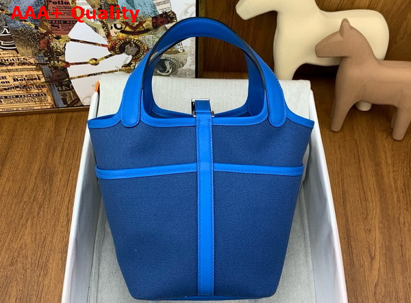 Hermes Picotin Cargo 18 Bag in Blue Canvas and Calfskin Replica