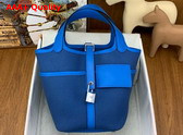 Hermes Picotin Cargo 18 Bag in Blue Canvas and Calfskin Replica