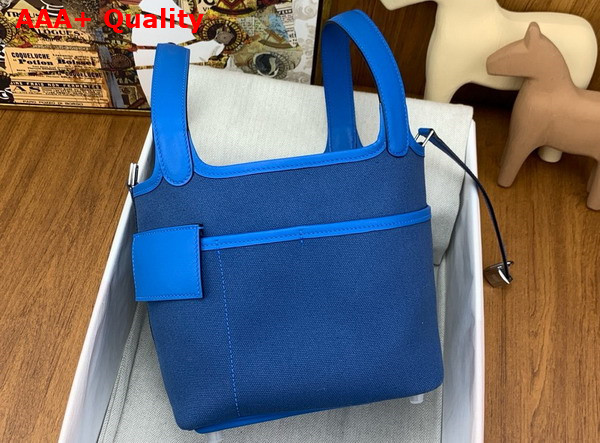 Hermes Picotin Cargo 18 Bag in Blue Canvas and Calfskin Replica