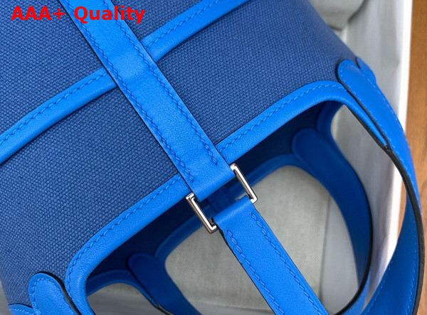 Hermes Picotin Cargo 18 Bag in Blue Canvas and Calfskin Replica