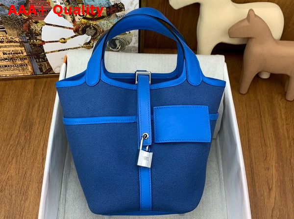 Hermes Picotin Cargo 18 Bag in Blue Canvas and Calfskin Replica