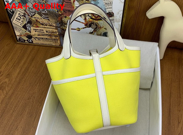 Hermes Picotin Cargo 18 Bag in Neon Yellow Canvas and Calfskin Replica