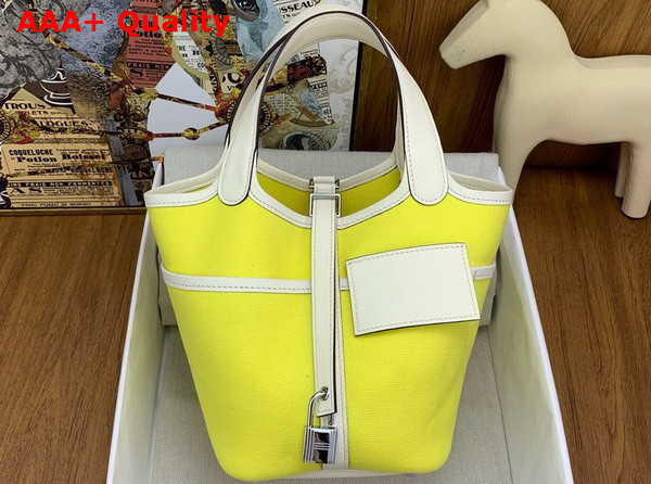 Hermes Picotin Cargo 18 Bag in Neon Yellow Canvas and Calfskin Replica