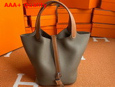 Hermes Picotin Lock 18 Bag in Elephant Gray Taurillon Clemence Leather with Tan Leather Handle Replica