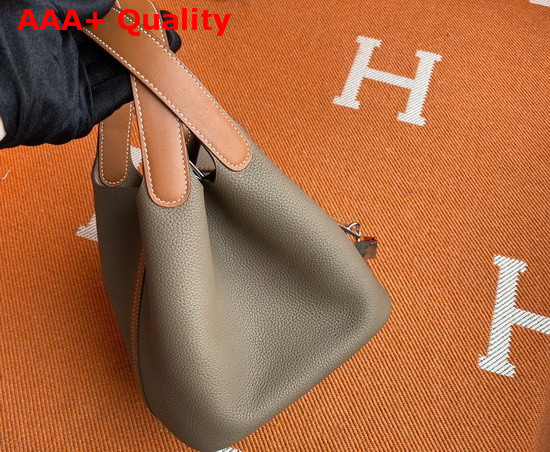 Hermes Picotin Lock 18 Bag in Elephant Gray Taurillon Clemence Leather with Tan Leather Handle Replica