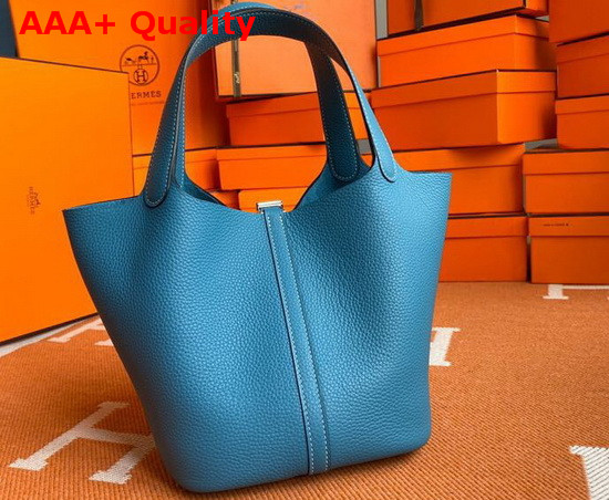 Hermes Picotin Lock 18 Bag in Mid Blue Taurillon Clemence Leather Replica