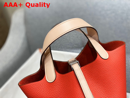 Hermes Picotin Lock 18 Bag in Red Taurillon Clemence Leather with Beige Leather Handle Replica