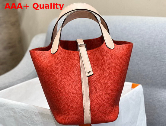 Hermes Picotin Lock 18 Bag in Red Taurillon Clemence Leather with Beige Leather Handle Replica