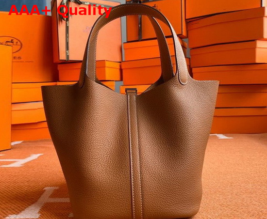 Hermes Picotin Lock 18 Bag in Tan Taurillon Clemence Leather Replica