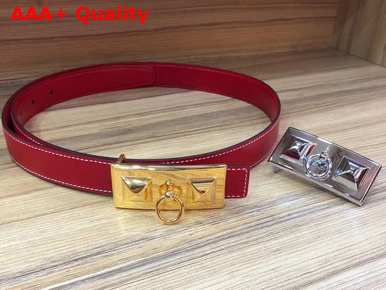 Hermes Rivale Belt in Red Epsom Calfskin Leather Replica