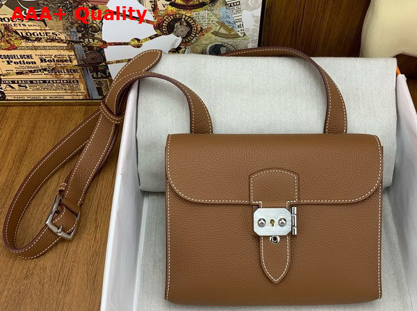 Hermes Sac a Depeches 21 Bag in Gold Brown Togo Leather Replica