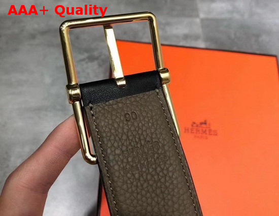 Hermes Saddle 38 Reversible Belt Black and Grey Box and Togo Calfskin Gold Buckle Replica