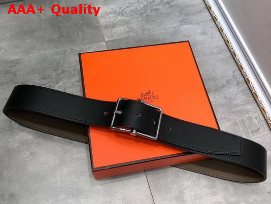 Hermes Saddle 38 Reversible Belt Grey and Black Togo and Box Calfskin Silver Buckle Replica